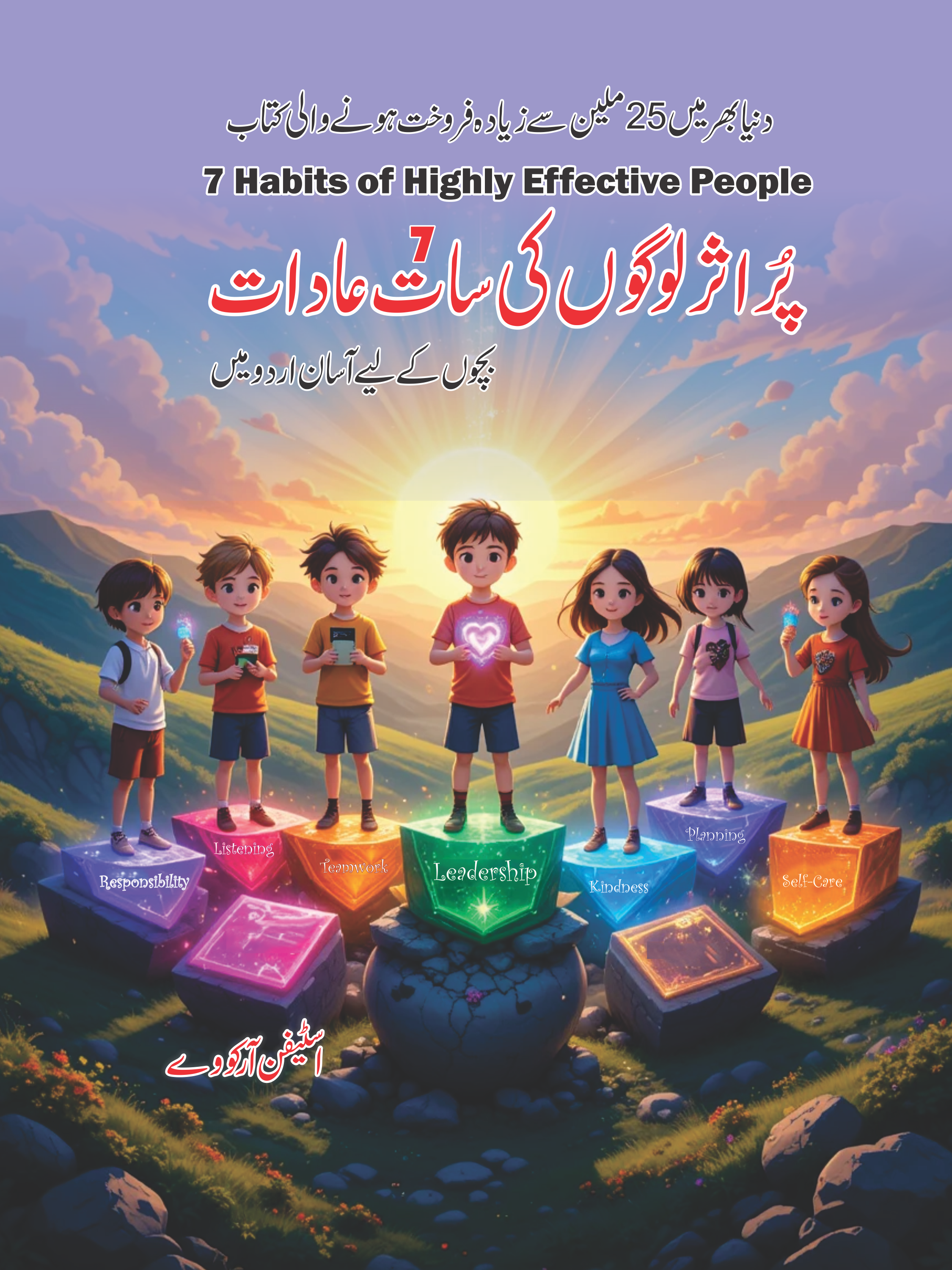 Urdu version of 7 Habits of Highly Effective People for kids – colorful, simplified book teaching positive life habits.