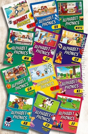 Alphabet Phonics Series of 12 Books Set For Kids (4 Colors Illustrated)